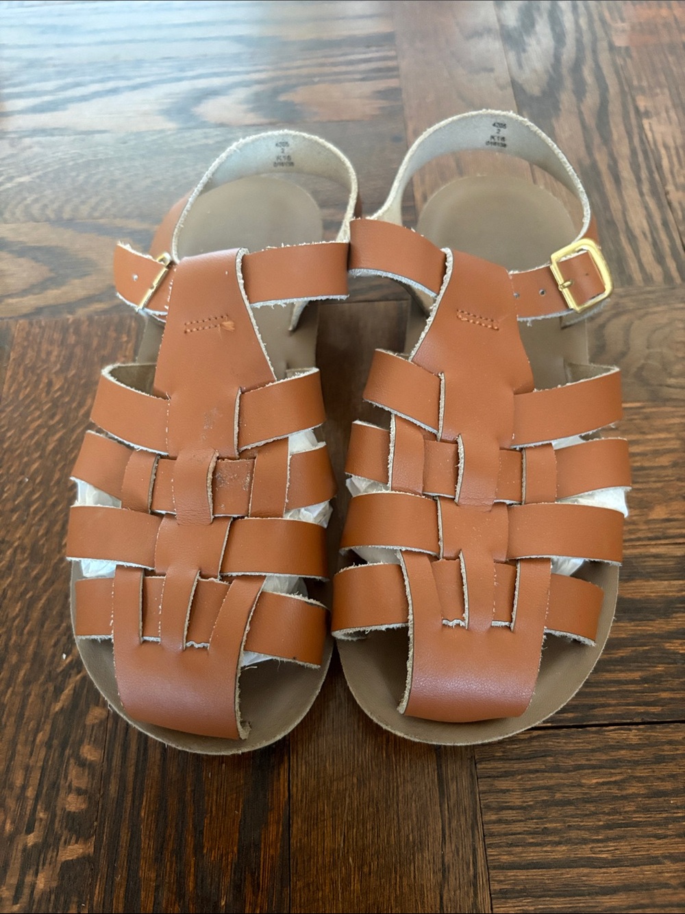 Salt Water Sandals by Hoy Brown Leather Woven Kids Sandals with Buckle
